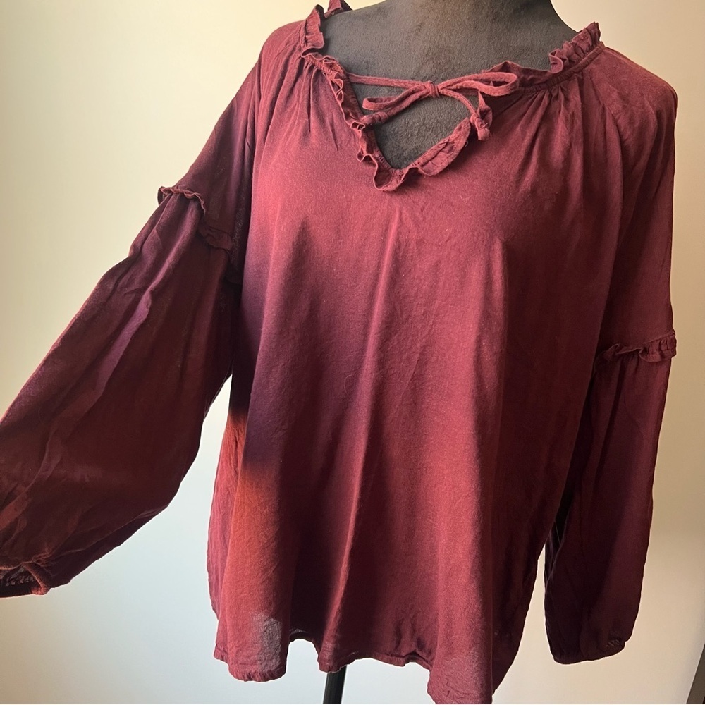 Old Navy Maroon Blouse with Ruffle Details